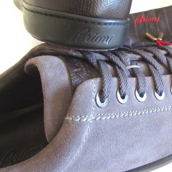 BRIONI logo grey suede low-top sneakers 40 / 7 US - Picture 7 of 8